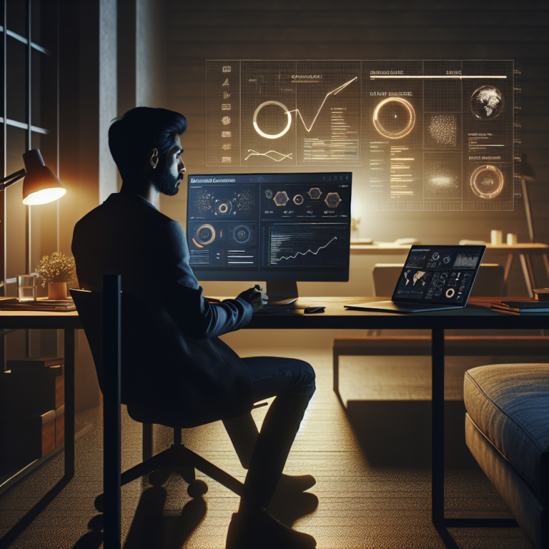 Estratega digital con datos y analítica en workspace premium